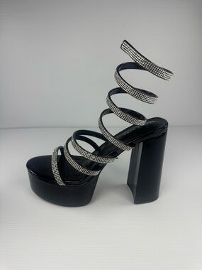 Azalea Wang Pandra Black Rhinestone Spiral Platform Heels Size 8.5 NWT